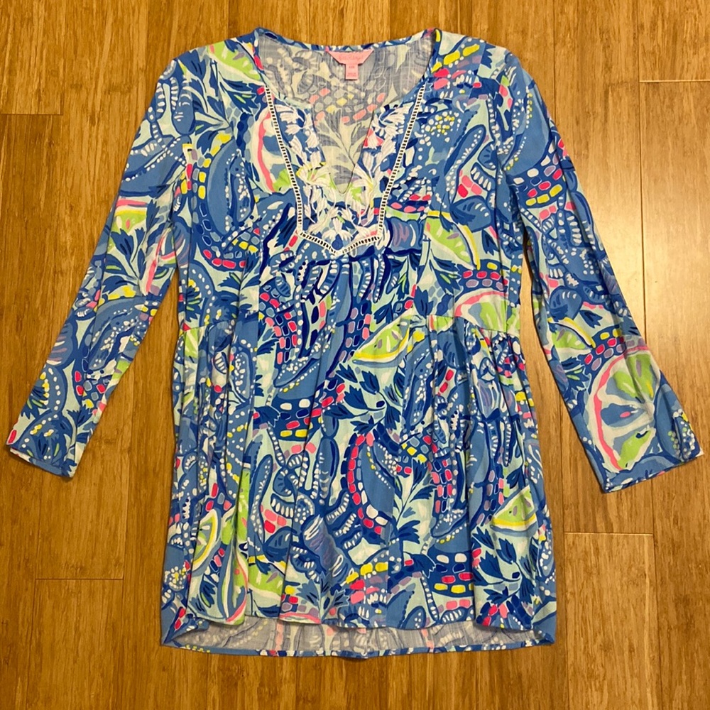 Lilly Pulitzer Colorful, Long Sleeve Blouse with Floral Lace